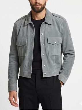 NWT IRO Izzac Lamb Skin Suede Leather Jacket Crop Gray Sz XL